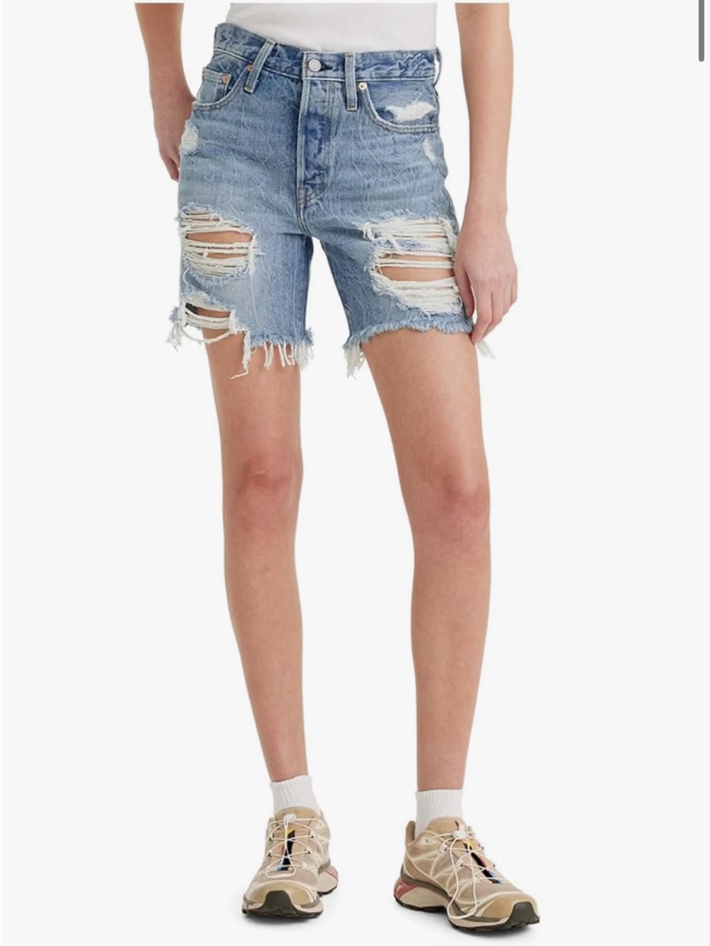 Levi's Womens Premium 501 Mid Thigh Shorts distressed size 30
